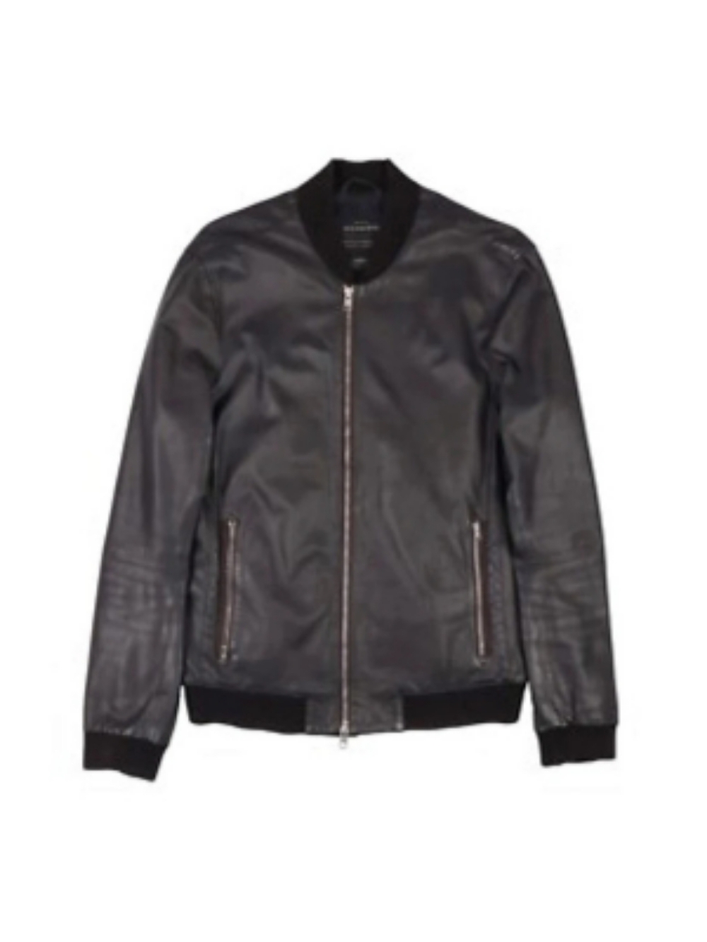 AllSaints Calder Leather Bomber Jacket Black Double Zipper